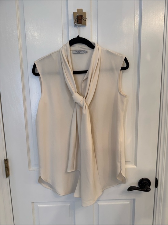 MM Lafleur Tops - MM LaFleur Sleeveless Cream Tie-Neck Blouse